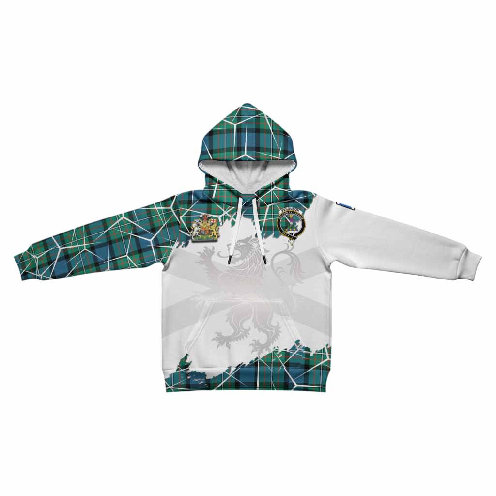 Ferguson (Fergusson) Tartan Kid Hoodie with Family Crest and Lion Rampant Grunge Style