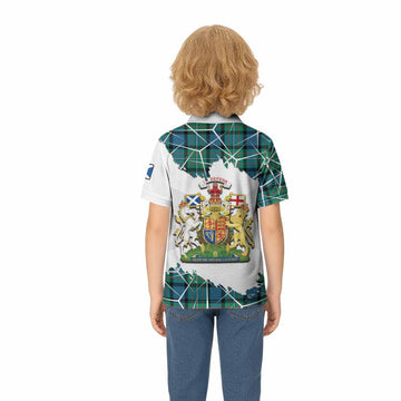 Ferguson (Fergusson) Tartan Kid Polo Shirt with Family Crest and Lion Rampant Grunge Style