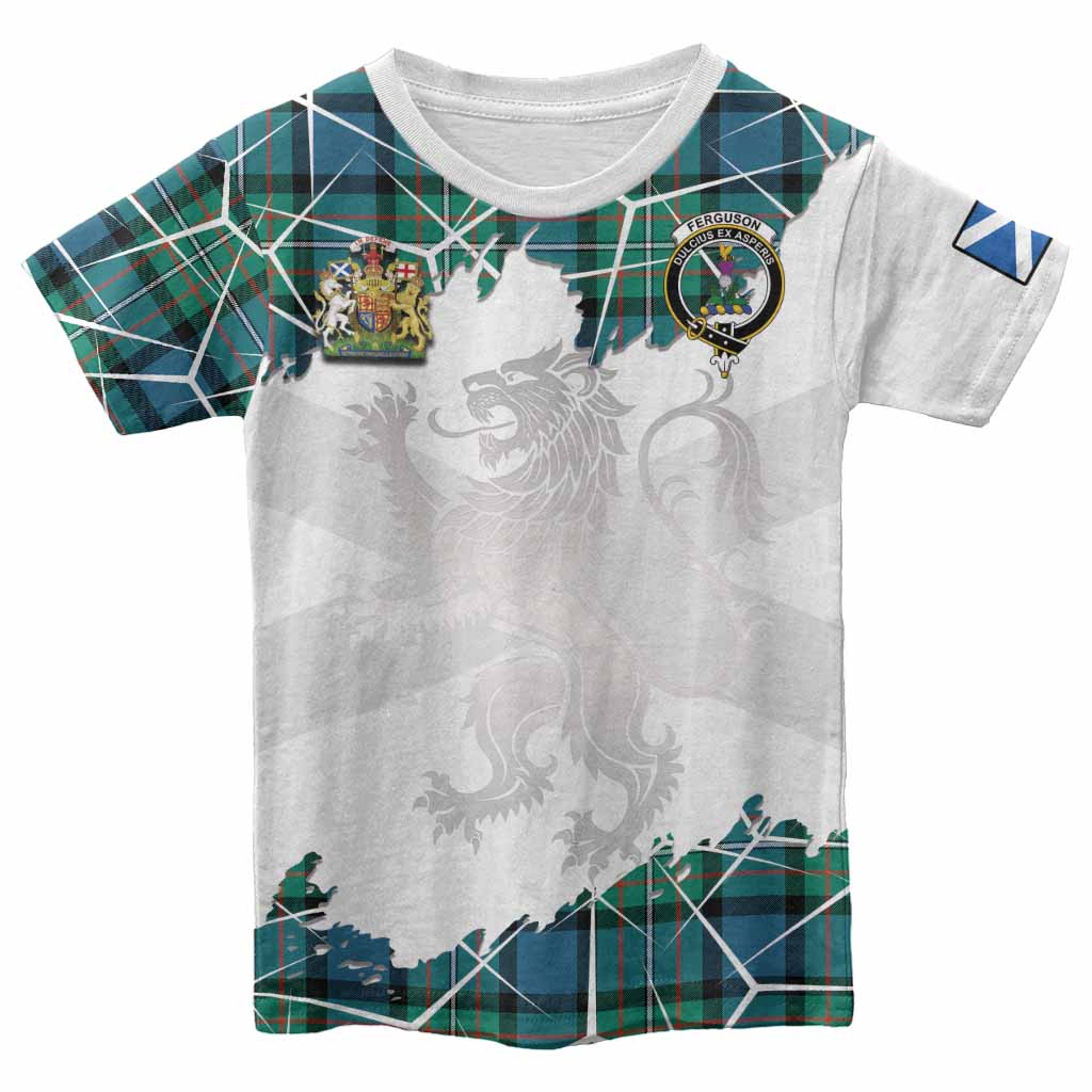 Ferguson (Fergusson) Tartan Kid T-shirt with Family Crest and Lion Rampant Grunge Style