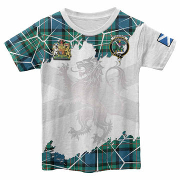 Ferguson (Fergusson) Tartan Kid T-shirt with Family Crest and Lion Rampant Grunge Style