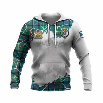 Ferguson (Fergusson) Tartan Knitted Hoodie with Family Crest and Lion Rampant Grunge Style