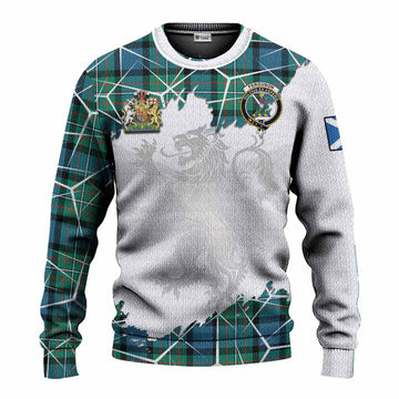 Ferguson (Fergusson) Tartan Knitted Sweater with Family Crest and Lion Rampant Grunge Style