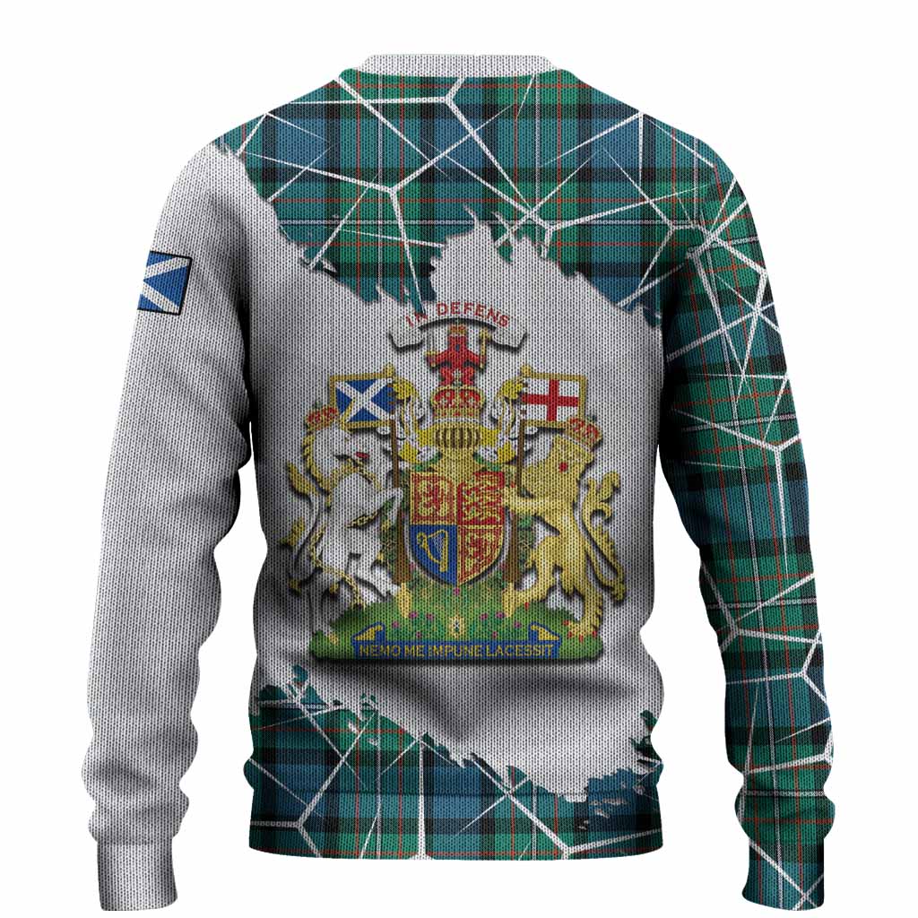 Ferguson (Fergusson) Tartan Knitted Sweater with Family Crest and Lion Rampant Grunge Style