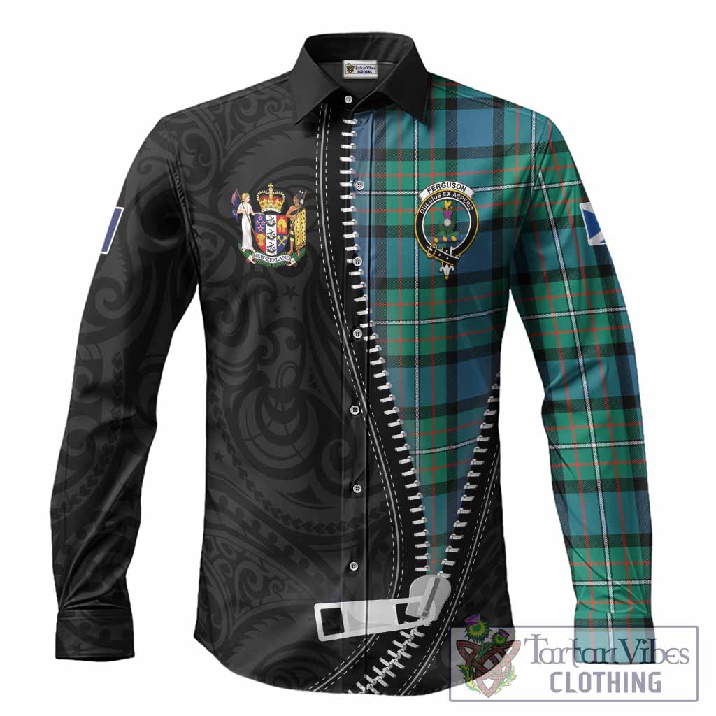 Ferguson (Fergusson) Tartan Long Sleeve Button Shirts New Zealand Pattern Unique Zipper Stylized