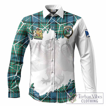 Ferguson (Fergusson) Tartan Long Sleeve Button Shirts with Family Crest and Lion Rampant Grunge Style