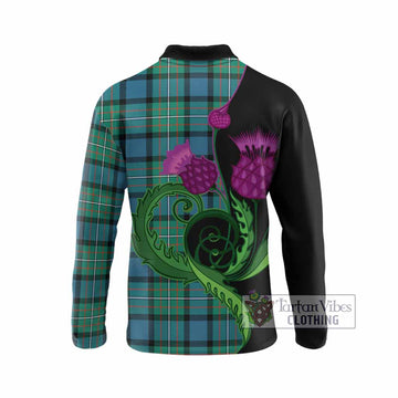 Ferguson (Fergusson) Tartan Long Sleeve Polo Shirt Traditional Scottish Thistle