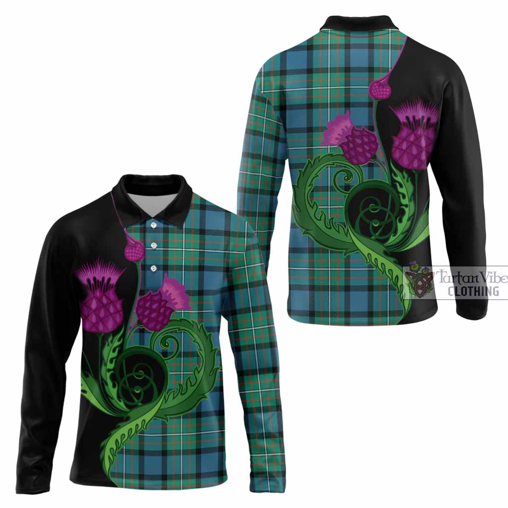 Ferguson (Fergusson) Tartan Long Sleeve Polo Shirt Traditional Scottish Thistle
