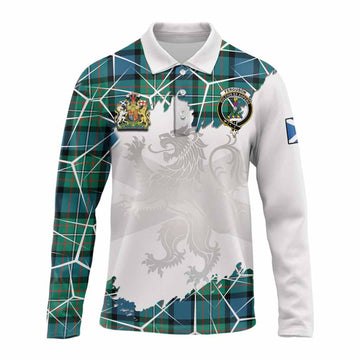 Ferguson (Fergusson) Tartan Long Sleeve Polo Shirt with Family Crest and Lion Rampant Grunge Style