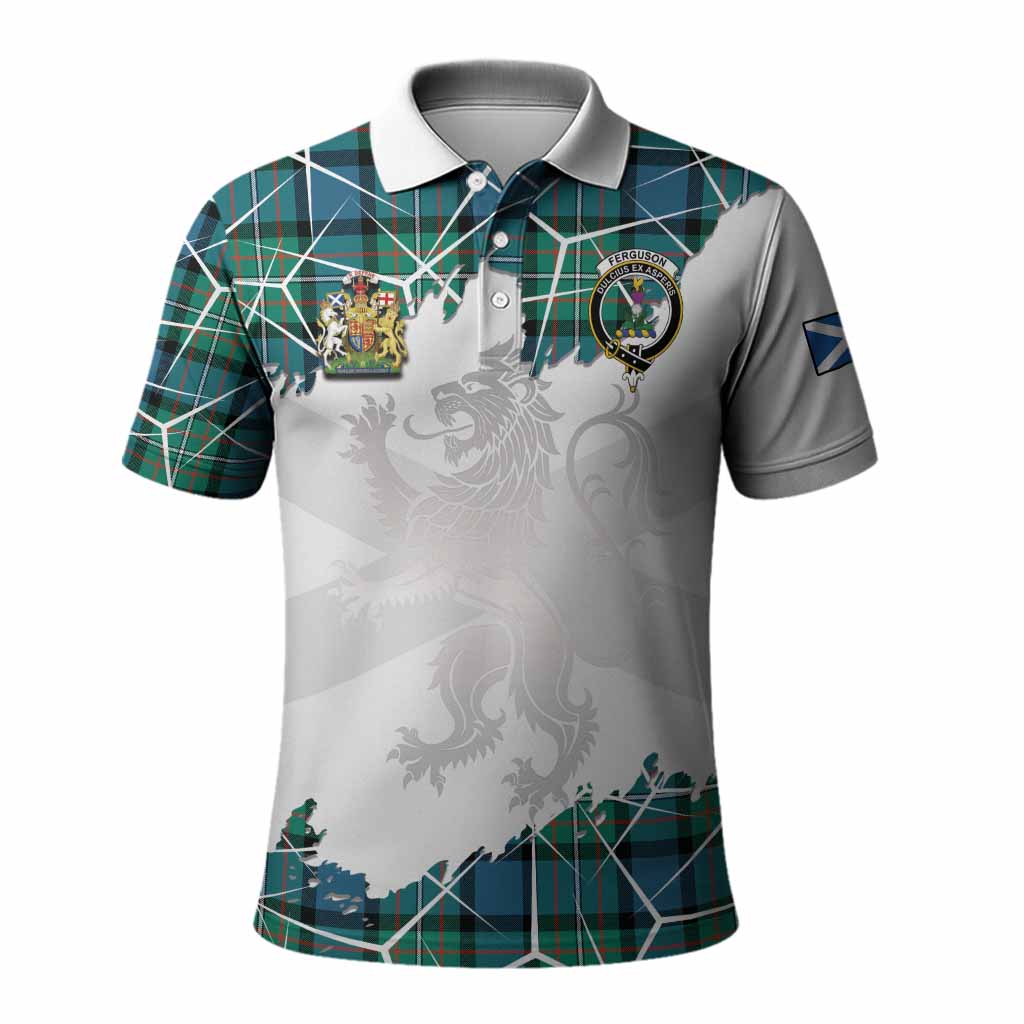 Ferguson (Fergusson) Tartan Polo Shirt with Family Crest and Lion Rampant Grunge Style
