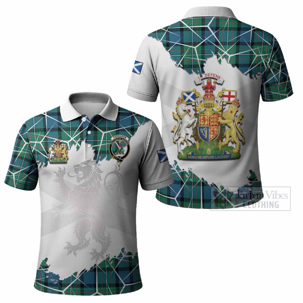 Ferguson (Fergusson) Tartan Polo Shirt with Family Crest and Lion Rampant Grunge Style