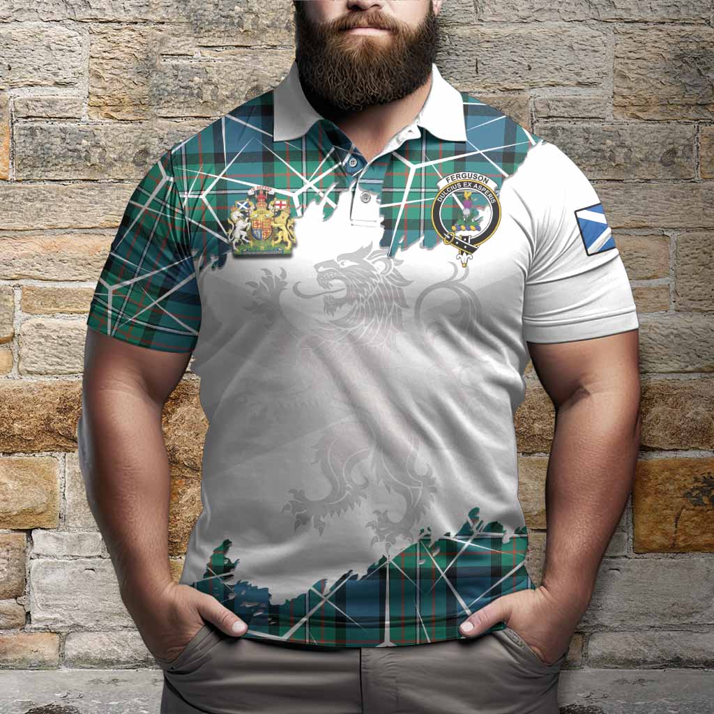 Ferguson (Fergusson) Tartan Polo Shirt with Family Crest and Lion Rampant Grunge Style