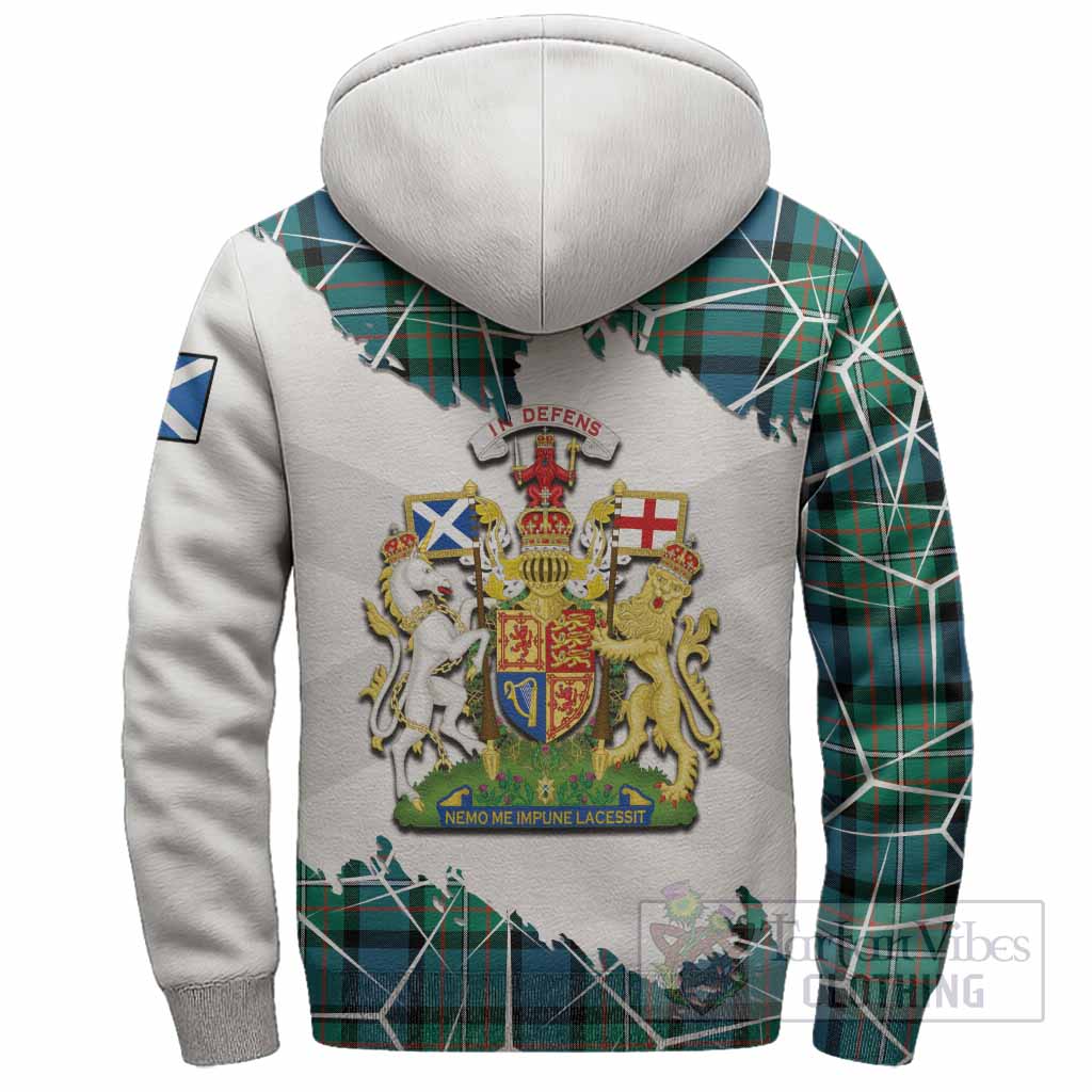 Ferguson (Fergusson) Tartan Sherpa Hoodie with Family Crest and Lion Rampant Grunge Style