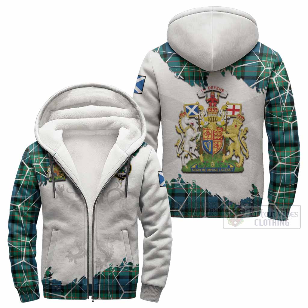 Ferguson (Fergusson) Tartan Sherpa Hoodie with Family Crest and Lion Rampant Grunge Style