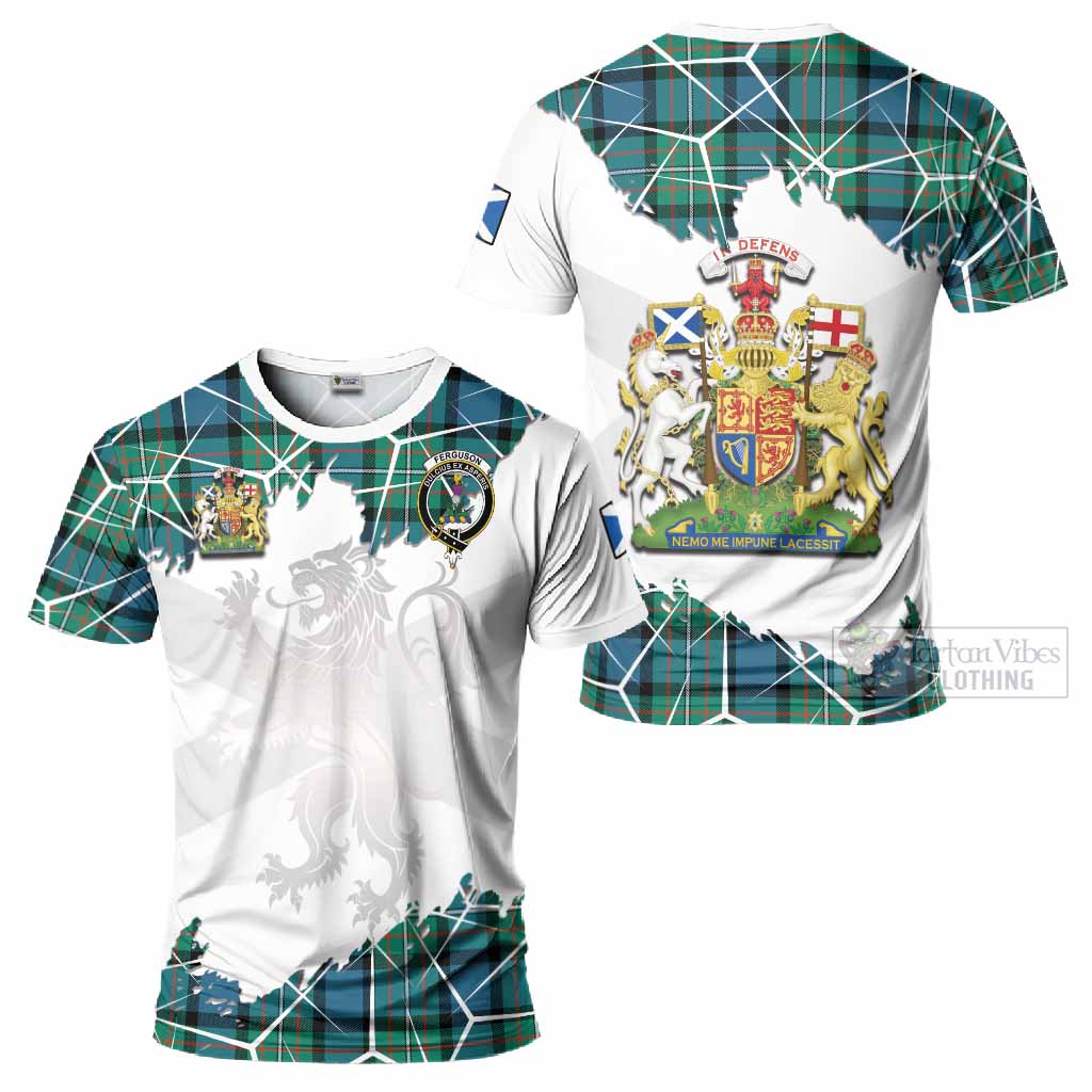 Ferguson (Fergusson) Tartan T-Shirt with Family Crest and Lion Rampant Grunge Style