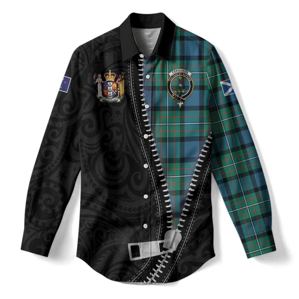 Ferguson (Fergusson) Tartan Women Casual Shirt New Zealand Pattern Unique Zipper Stylized