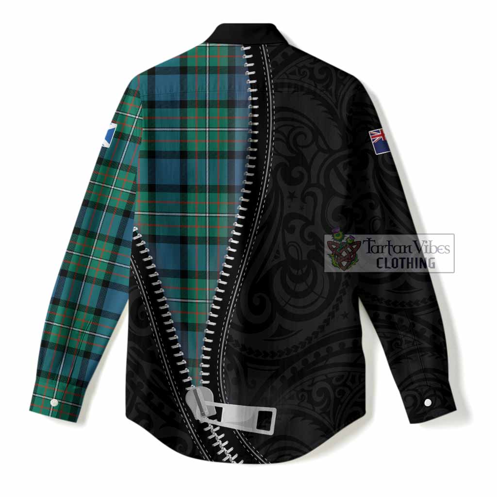 Ferguson (Fergusson) Tartan Women Casual Shirt New Zealand Pattern Unique Zipper Stylized