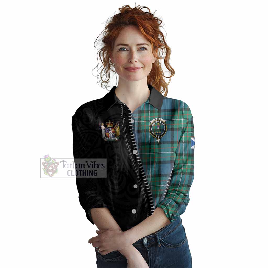 Ferguson (Fergusson) Tartan Women Casual Shirt New Zealand Pattern Unique Zipper Stylized