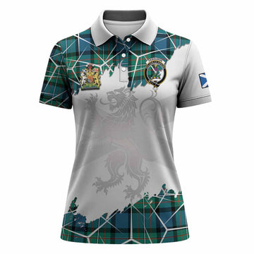 Ferguson (Fergusson) Tartan Women Polo Shirt with Family Crest and Lion Rampant Grunge Style