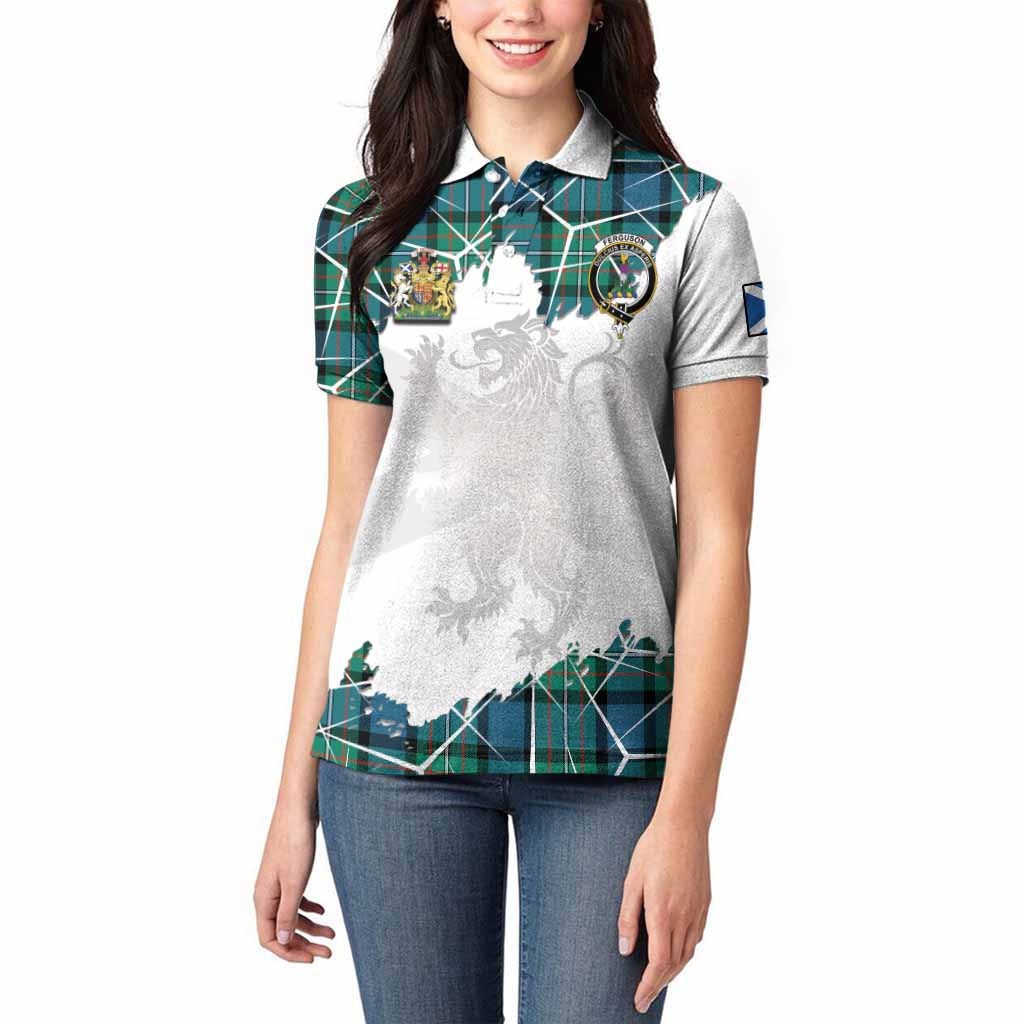 Ferguson (Fergusson) Tartan Women Polo Shirt with Family Crest and Lion Rampant Grunge Style