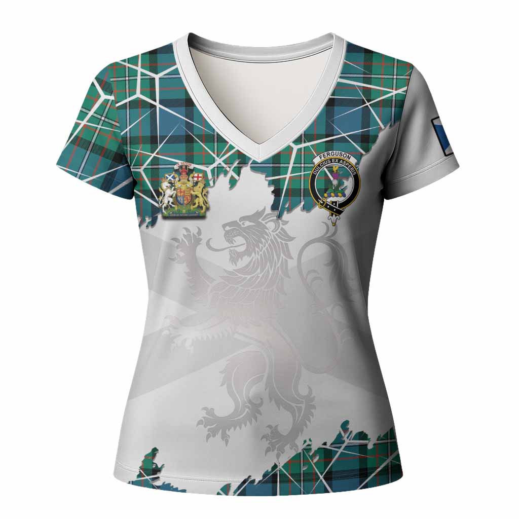 Ferguson (Fergusson) Tartan Women T shirt with Family Crest and Lion Rampant Grunge Style