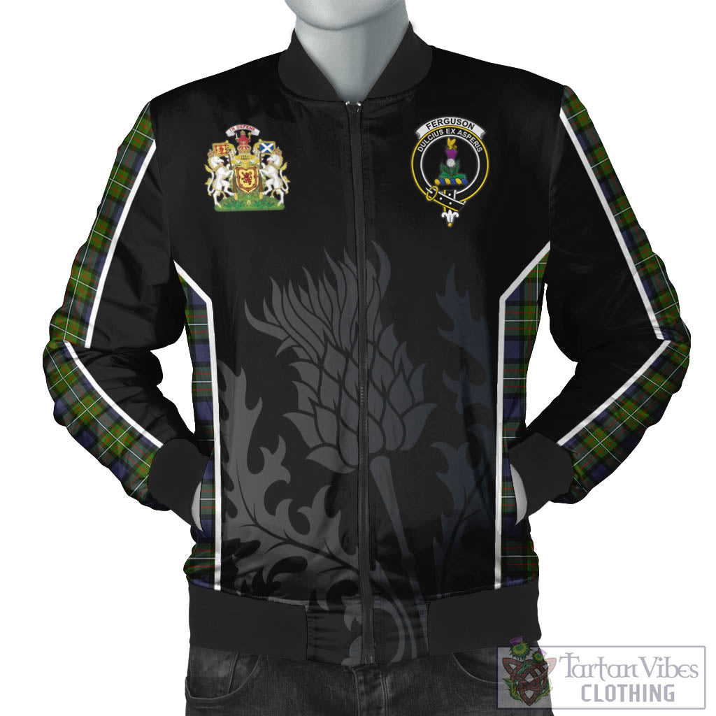 Tartan Vibes Clothing Ferguson Modern Tartan Bomber Jacket with Family Crest and Scottish Thistle Vibes Sport Style