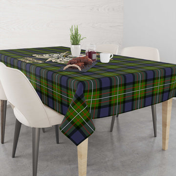 Ferguson Modern Tartan Tablecloth with Clan Crest and the Golden Sword of Courageous Legacy