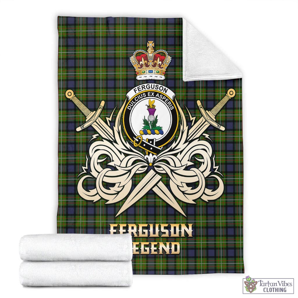 Tartan Vibes Clothing Ferguson Modern Tartan Blanket with Clan Crest and the Golden Sword of Courageous Legacy