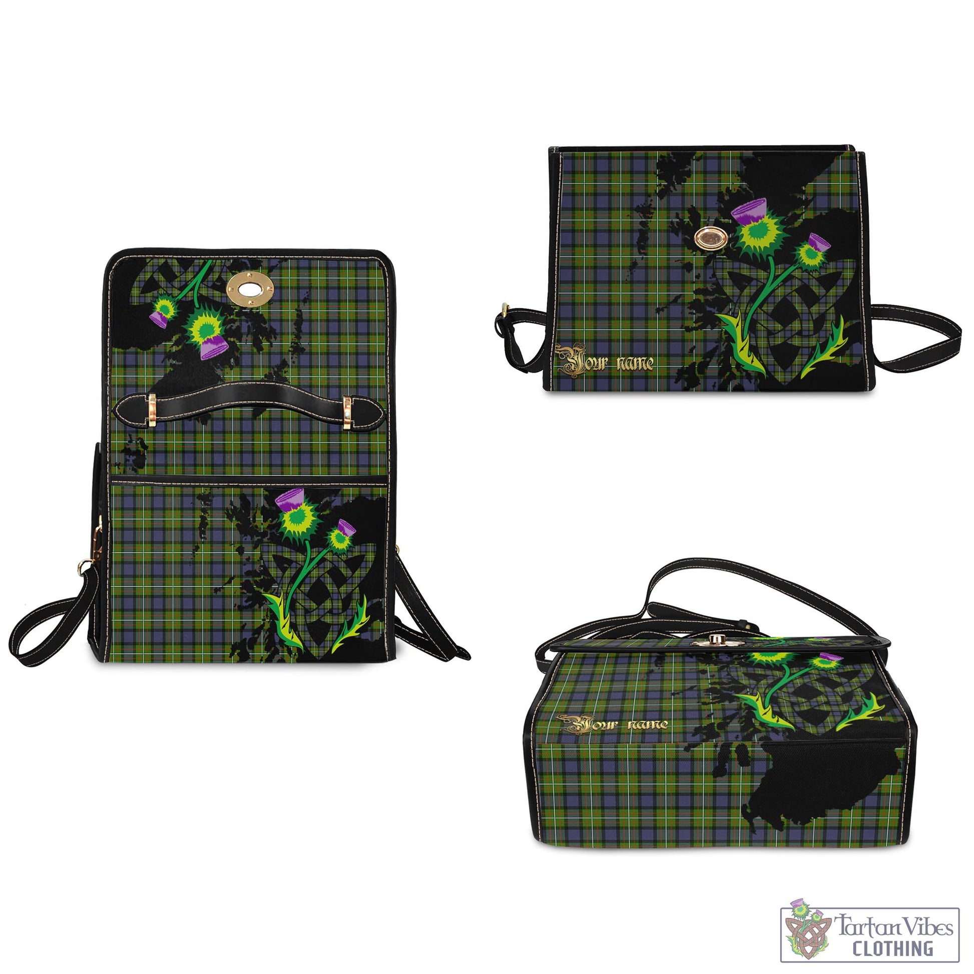 Tartan Vibes Clothing Ferguson Modern Tartan Waterproof Canvas Bag with Scotland Map and Thistle Celtic Accents