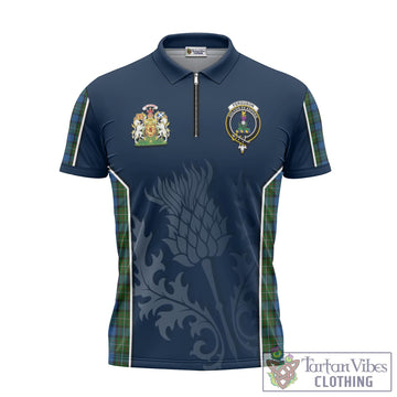 Ferguson of Atholl Tartan Zipper Polo Shirt with Family Crest and Scottish Thistle Vibes Sport Style