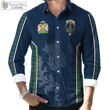 Ferguson of Atholl Tartan Long Sleeve Button Up Shirt with Family Crest and Scottish Thistle Vibes Sport Style