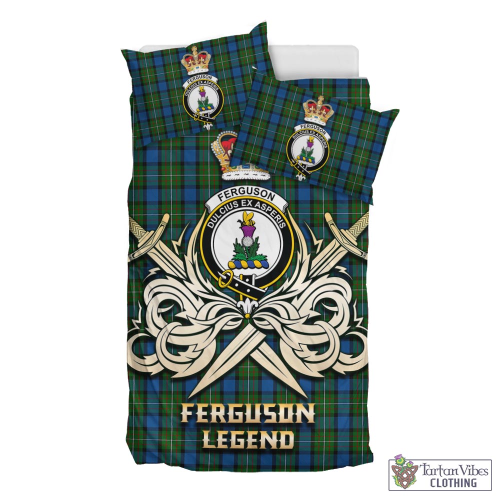 Tartan Vibes Clothing Ferguson of Atholl Tartan Bedding Set with Clan Crest and the Golden Sword of Courageous Legacy