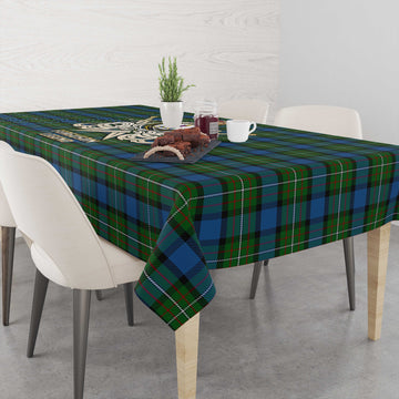 Ferguson of Atholl Tartan Tablecloth with Clan Crest and the Golden Sword of Courageous Legacy