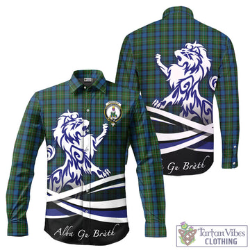 Ferguson of Atholl Tartan Long Sleeve Button Up Shirt with Alba Gu Brath Regal Lion Emblem