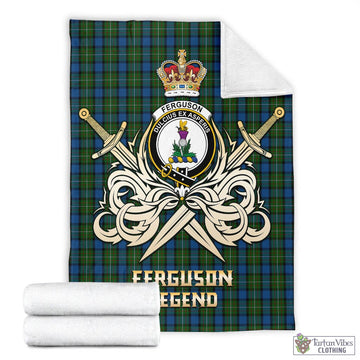 Ferguson of Atholl Tartan Blanket with Clan Crest and the Golden Sword of Courageous Legacy