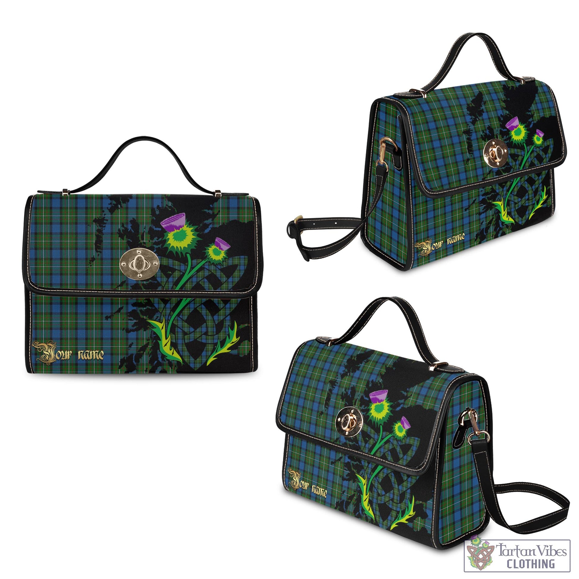 Tartan Vibes Clothing Ferguson of Atholl Tartan Waterproof Canvas Bag with Scotland Map and Thistle Celtic Accents