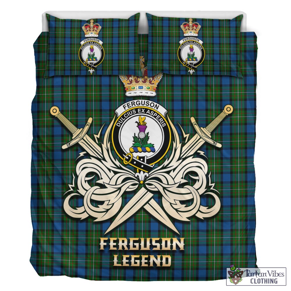Tartan Vibes Clothing Ferguson of Atholl Tartan Bedding Set with Clan Crest and the Golden Sword of Courageous Legacy