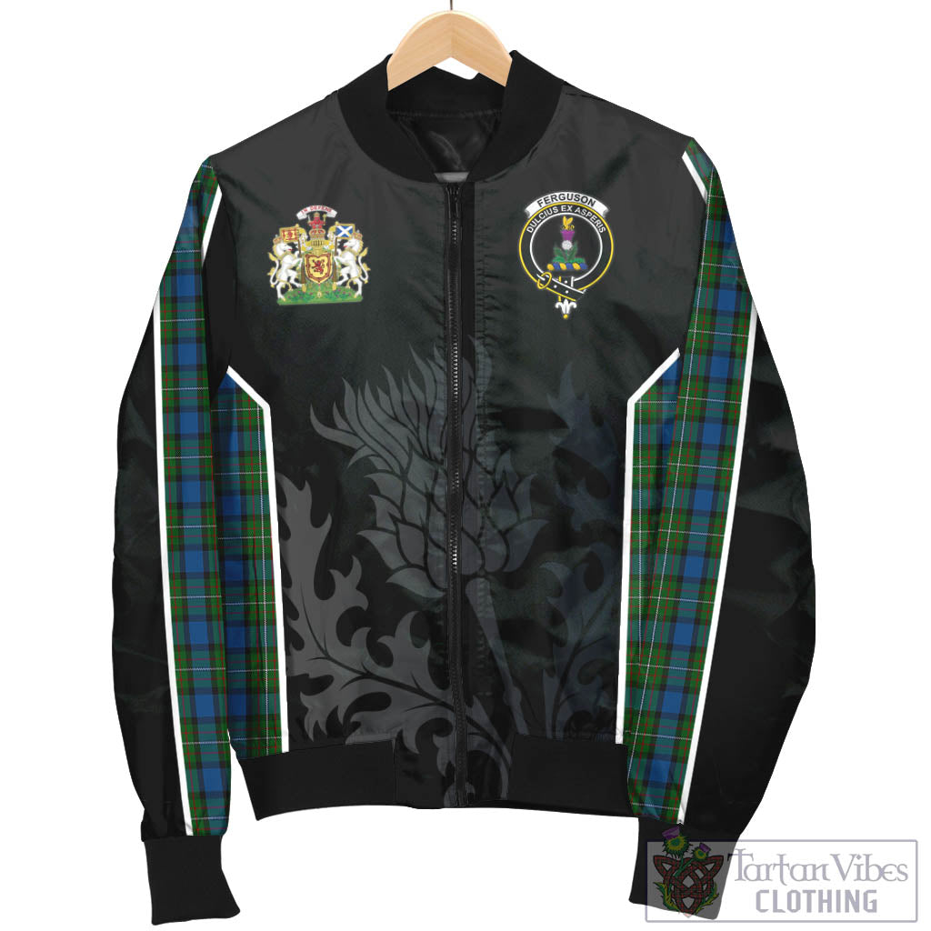 Tartan Vibes Clothing Ferguson of Atholl Tartan Bomber Jacket with Family Crest and Scottish Thistle Vibes Sport Style