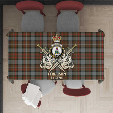 Ferguson Weathered Tartan Tablecloth with Clan Crest and the Golden Sword of Courageous Legacy