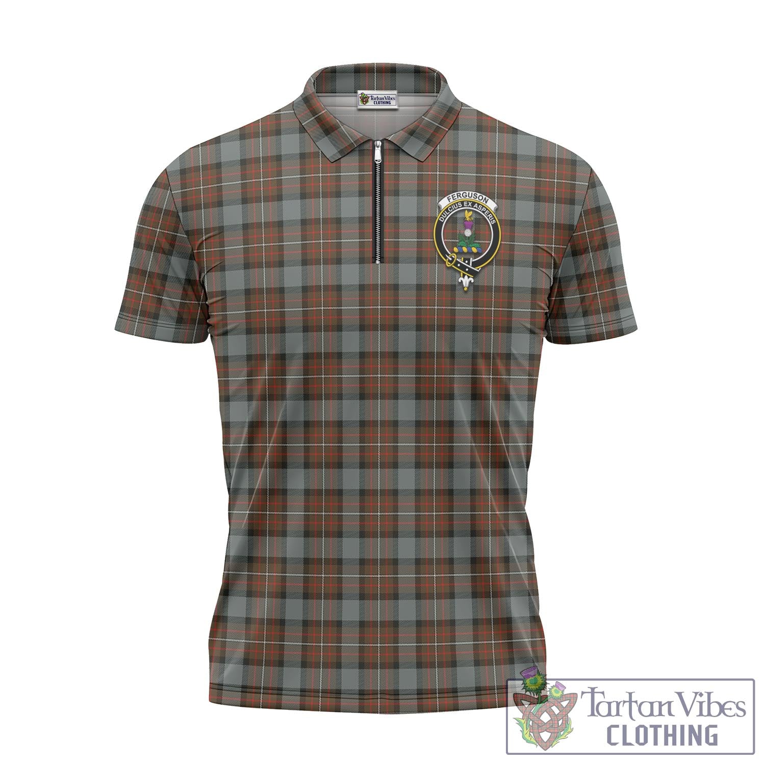 Tartan Vibes Clothing Ferguson Weathered Tartan Zipper Polo Shirt with Family Crest