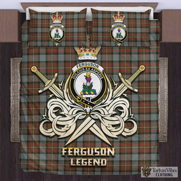 Ferguson Weathered Tartan Bedding Set with Clan Crest and the Golden Sword of Courageous Legacy