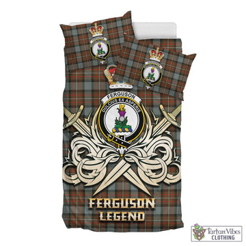 Ferguson Weathered Tartan Bedding Set with Clan Crest and the Golden Sword of Courageous Legacy