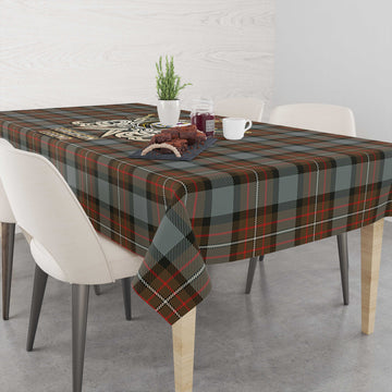 Ferguson Weathered Tartan Tablecloth with Clan Crest and the Golden Sword of Courageous Legacy