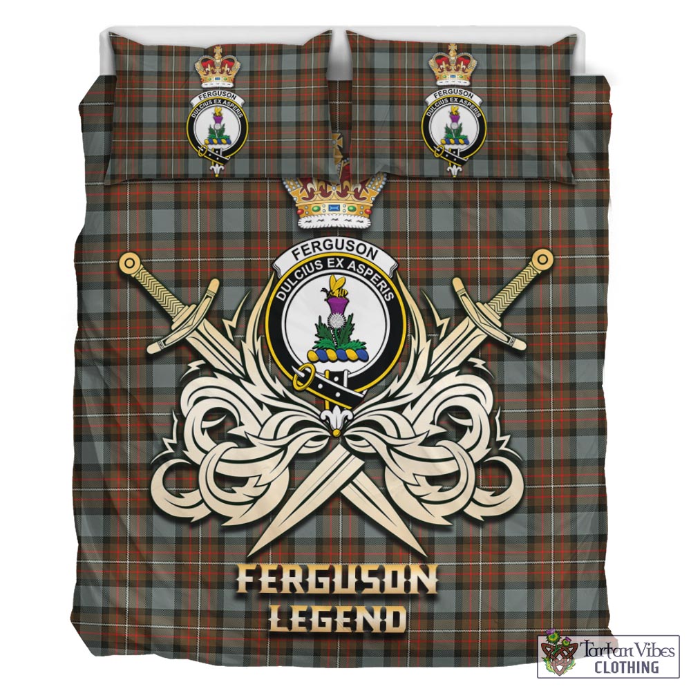 Tartan Vibes Clothing Ferguson Weathered Tartan Bedding Set with Clan Crest and the Golden Sword of Courageous Legacy