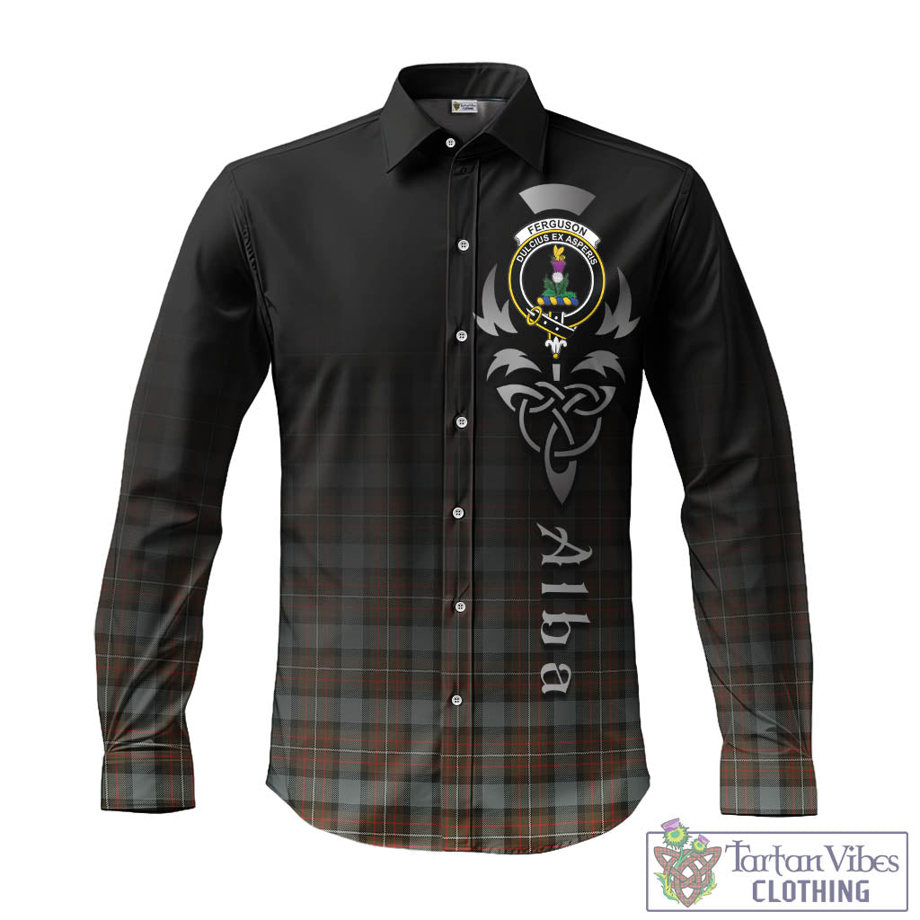 Tartan Vibes Clothing Ferguson Weathered Tartan Long Sleeve Button Up Featuring Alba Gu Brath Family Crest Celtic Inspired