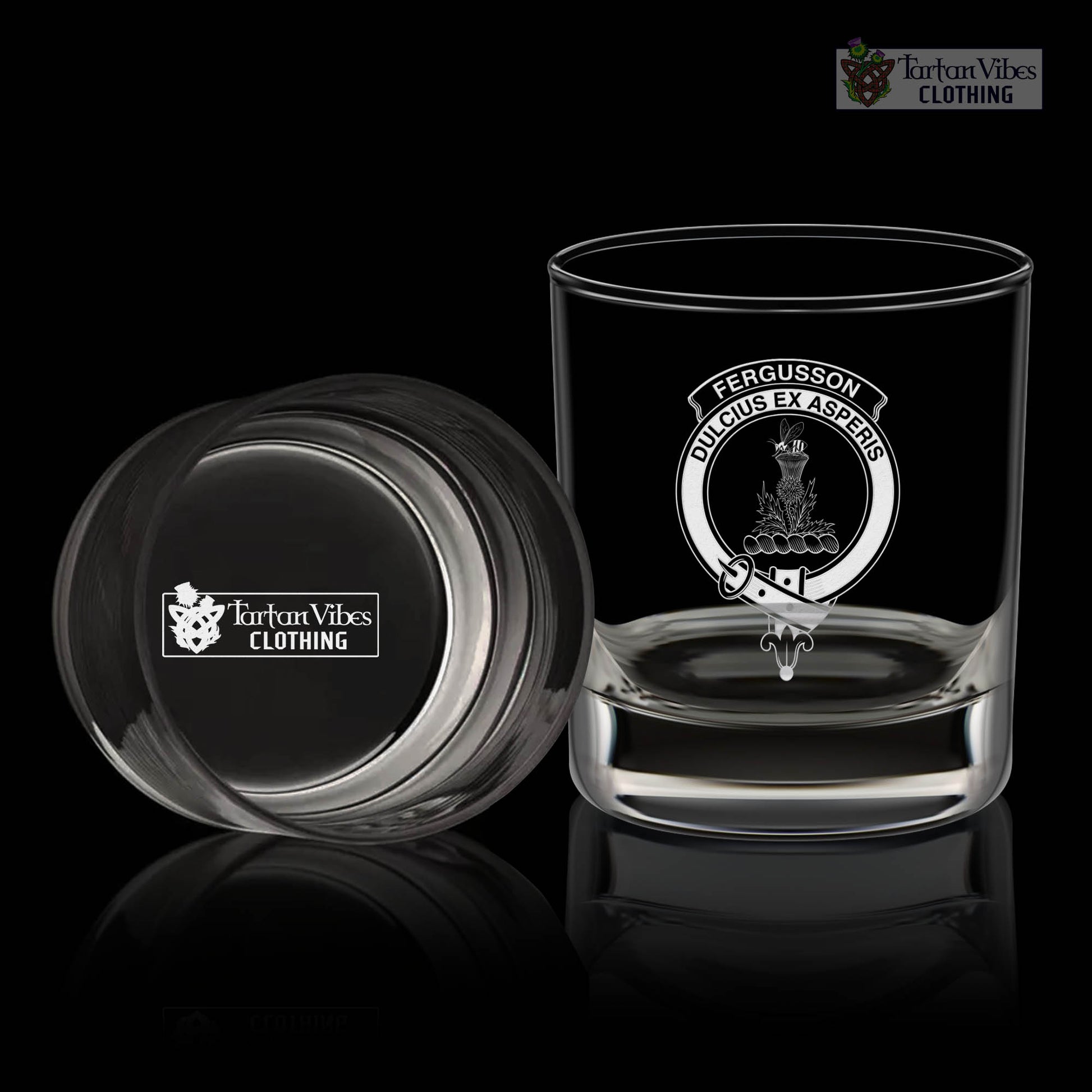 Fergusson Clan Crest Engraved Whiskey Glass One Size Engraved Glass - 2D-tartanvibesclothing