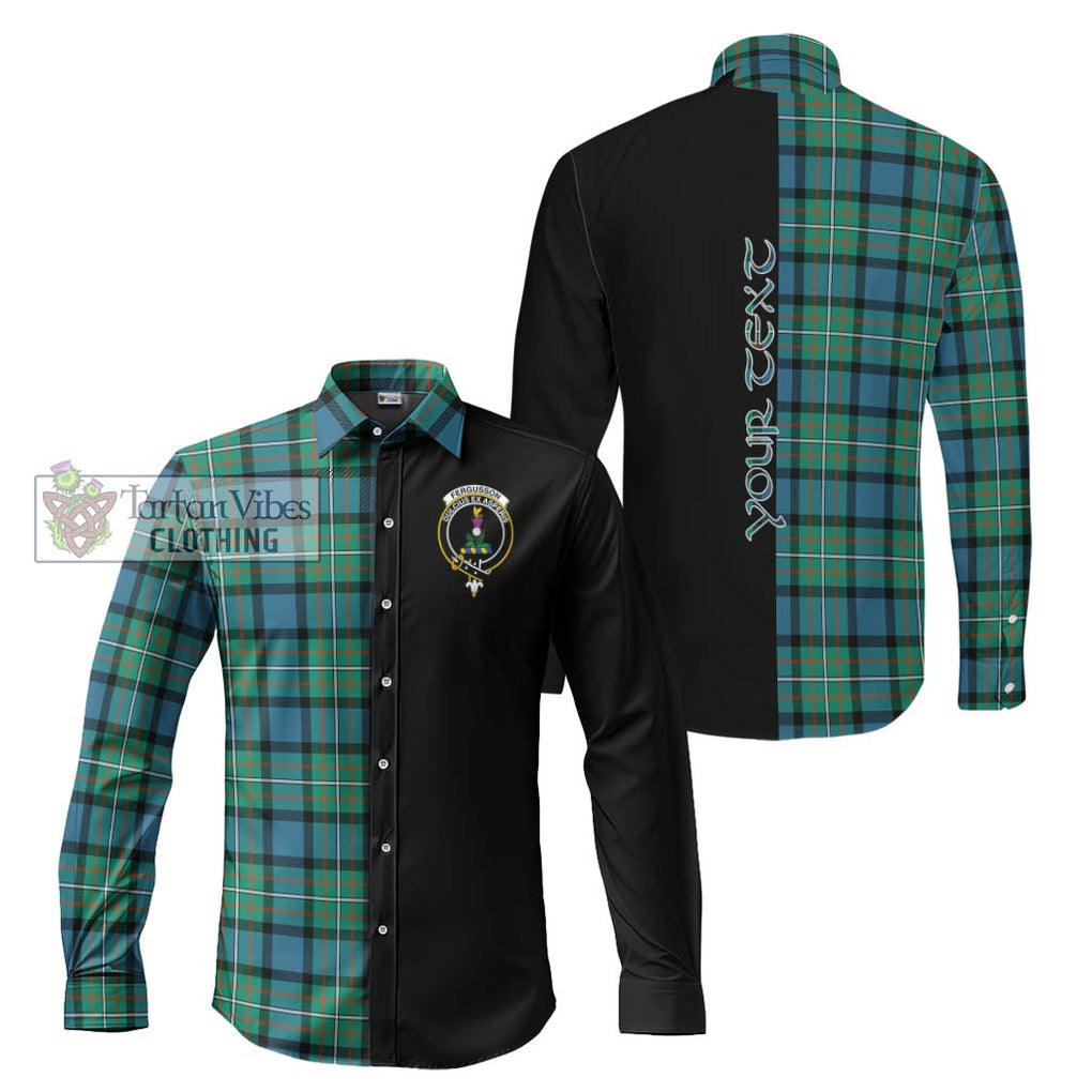 Tartan Vibes Clothing Fergusson Ancient #2 Tartan Long Sleeve Button Shirt with Family Crest and Half Of Me Style