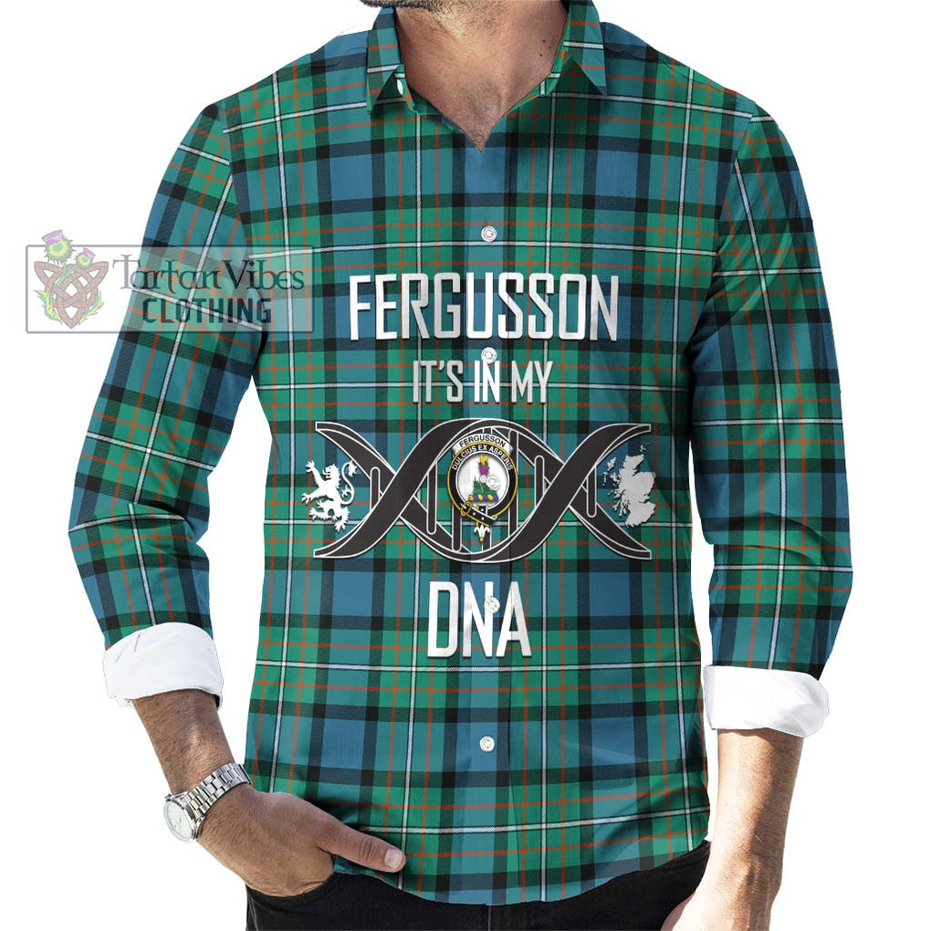 Tartan Vibes Clothing Fergusson Ancient #2 Tartan Long Sleeve Button Shirt with Family Crest DNA In Me Style
