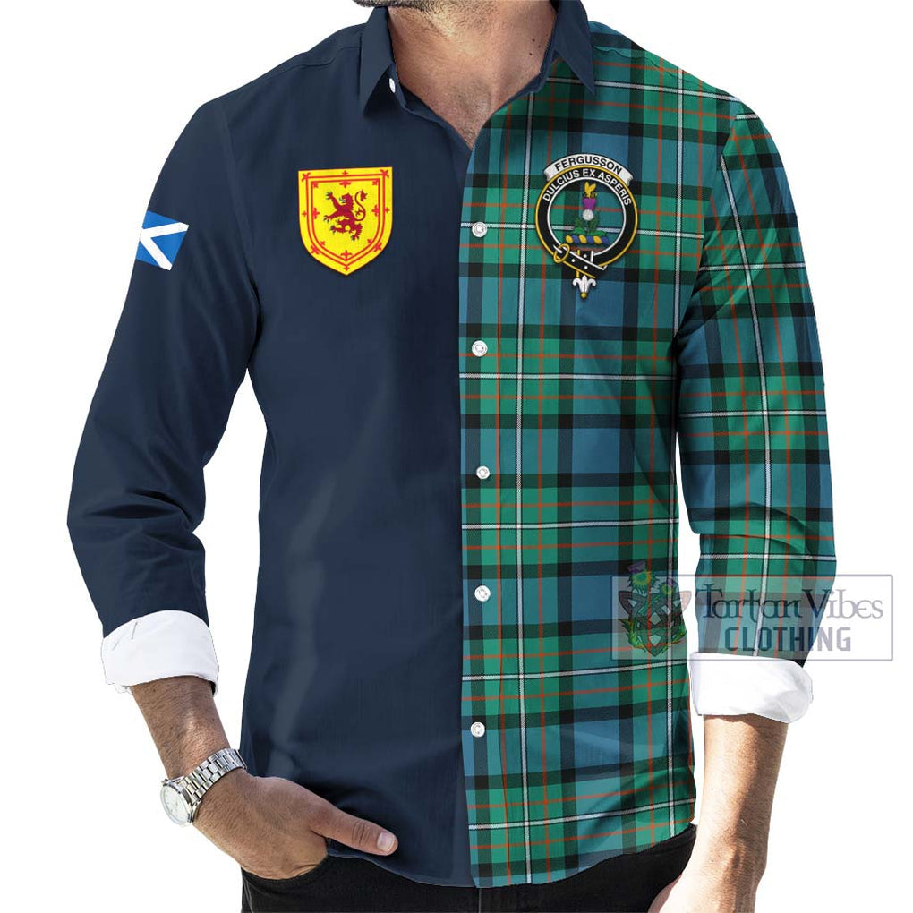 Tartan Vibes Clothing Fergusson Ancient #2 Tartan Long Sleeve Button Shirt with Scottish Lion Royal Arm Half Style