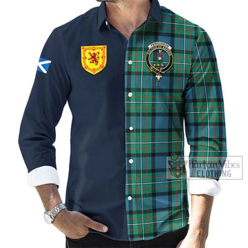 Tartan Vibes Clothing Fergusson Ancient #2 Tartan Long Sleeve Button Shirt with Scottish Lion Royal Arm Half Style