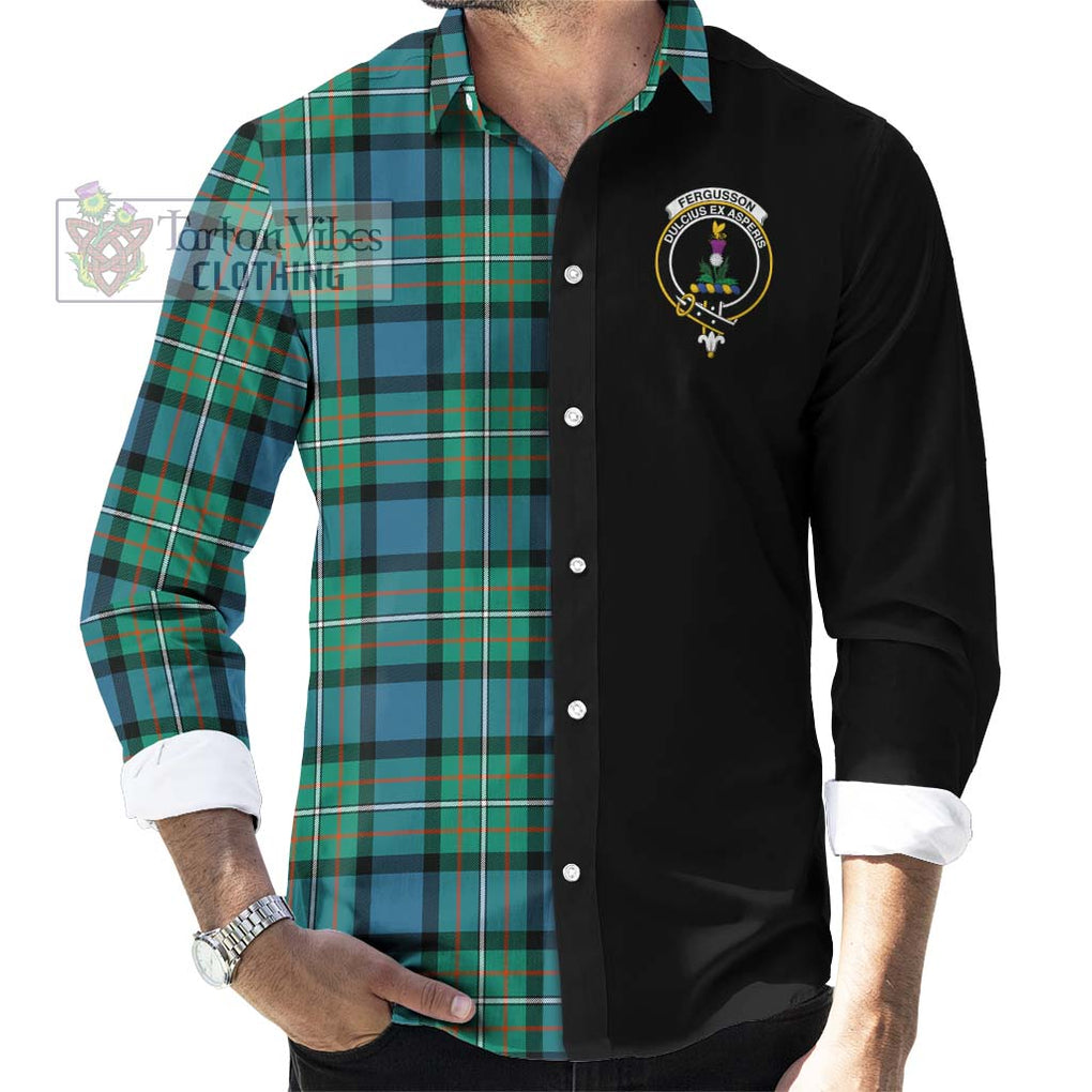 Tartan Vibes Clothing Fergusson Ancient #2 Tartan Long Sleeve Button Shirt with Family Crest and Half Of Me Style